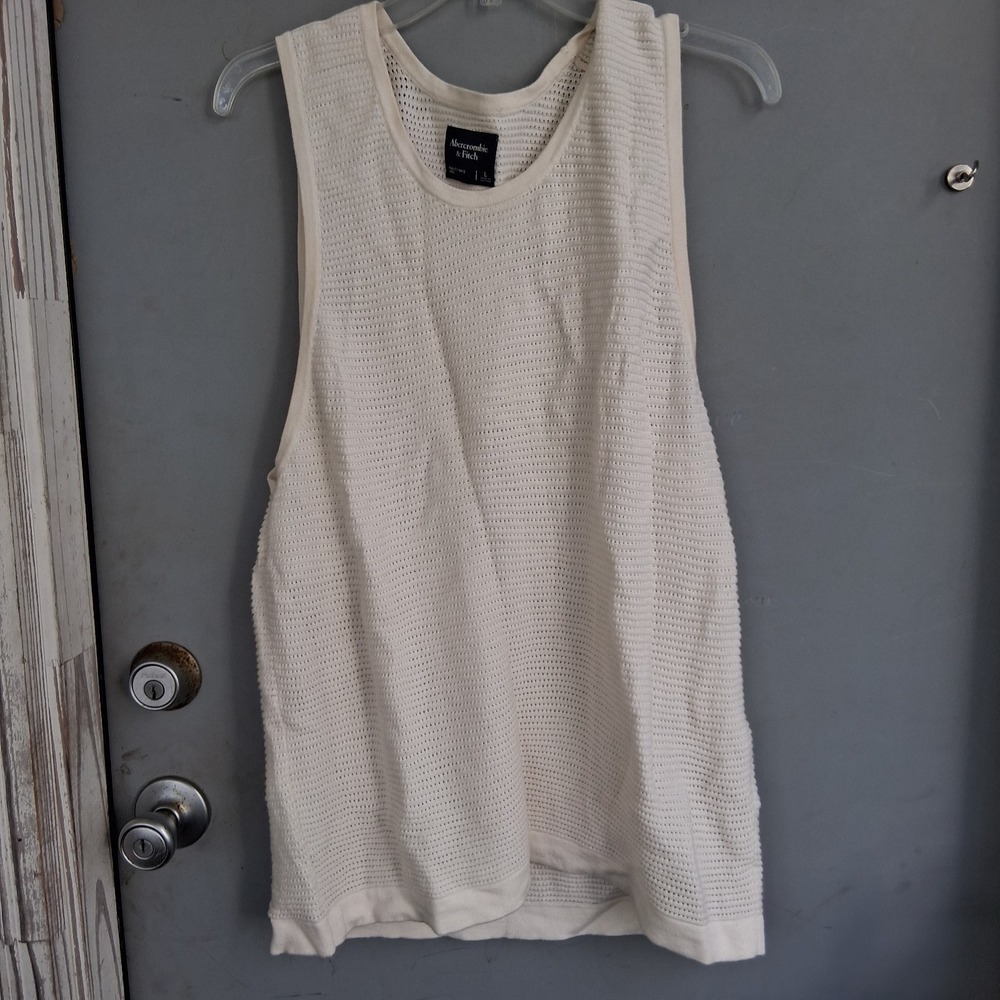 Abercrombie & Fitch Mens Long Knit Tank Top Ecru EUC L